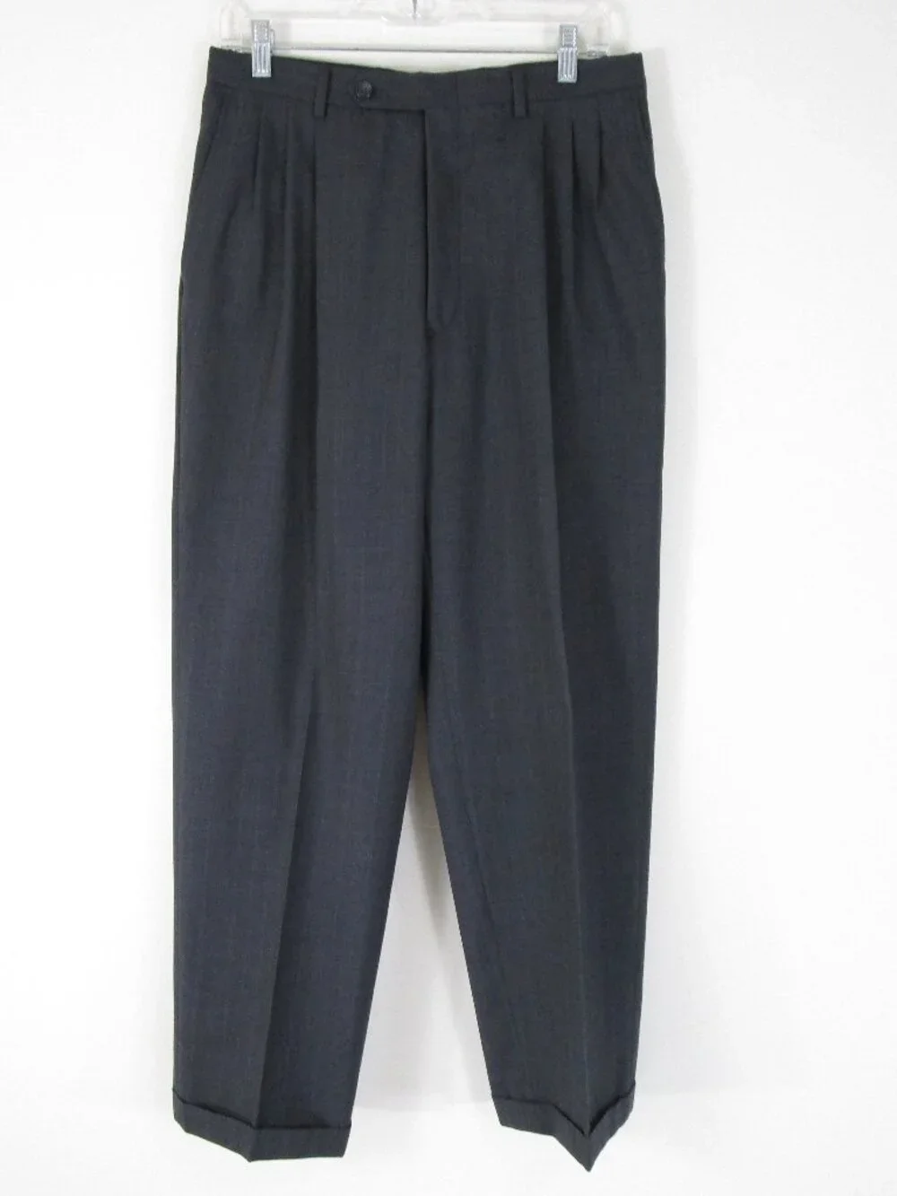 Vintage Pierre Balmain Gray Pinstripe Double Breast Wool Suit 40R Pants 30 X 30